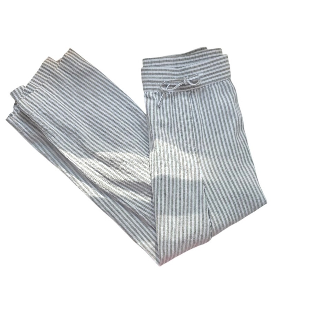 Talbots Crop Pants Women 2X Gray Stripe Linen Cotton Pull On Vacation Coastal